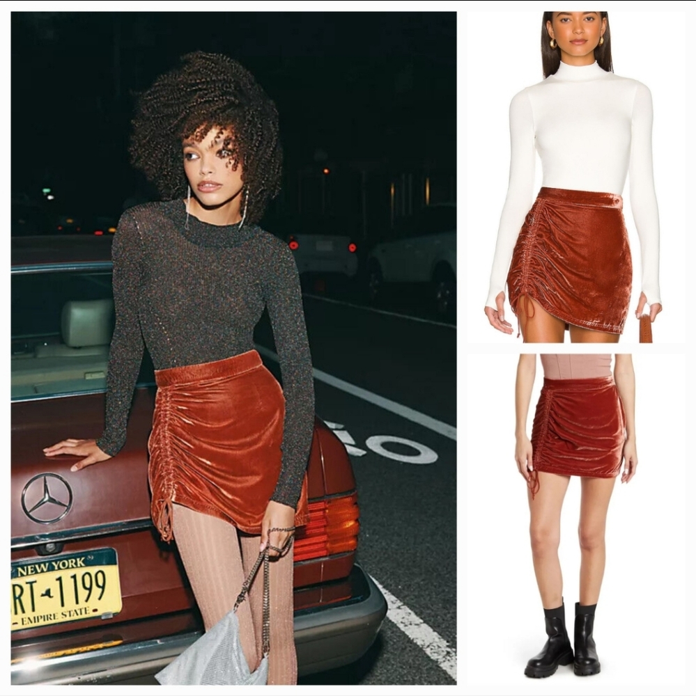 Free People Burnt Orange Velvet Skirt